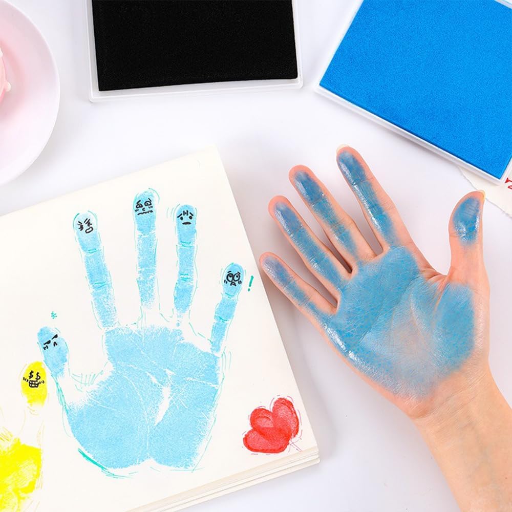 GTLZLZ Large Ink Pad for Rubber Stamps, 5" x 4" Washable Craft Stamp Pad for Kids, Fingerprint Ink Pad for Paper, Scrapbooking, Wood Fabric (Blue)