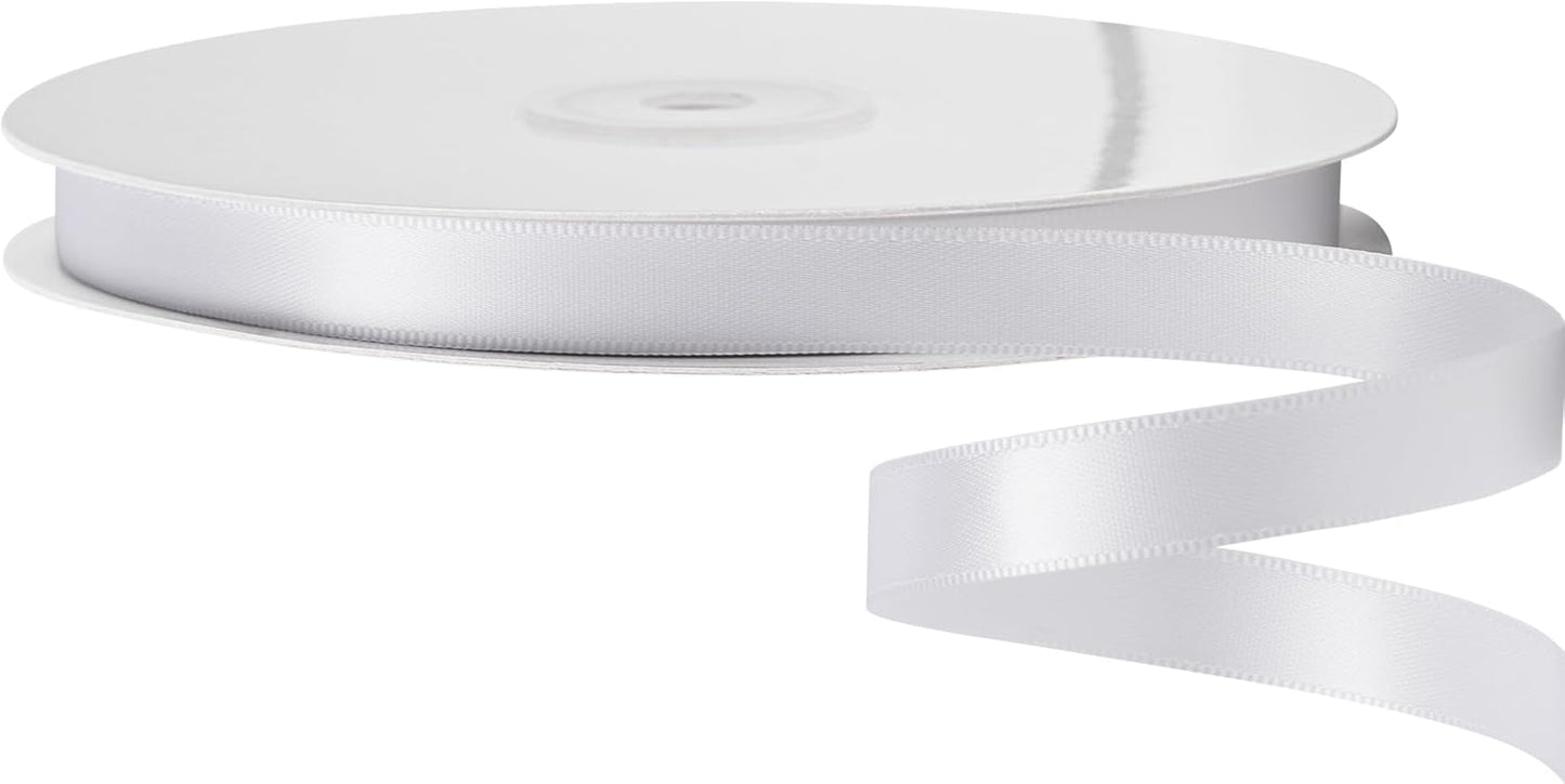 LIUYAXI White Stain Ribbon, 1/2" X Continuous 50 Yards, Double Faced Fabric Ribbon Perfect for Gift Wrapping Wedding Christmas Birthday Floral Arrangement Craft