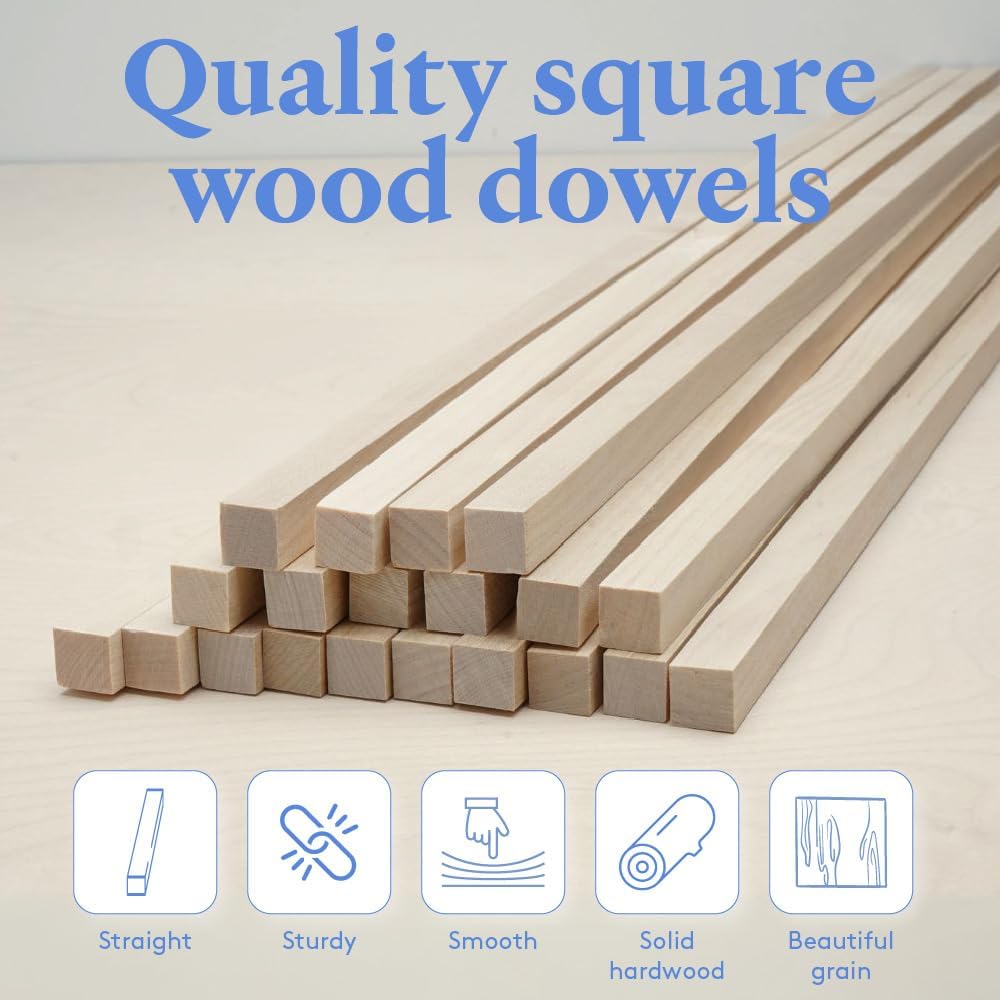 DIY Wooden Square Dowel Rod 3/16-inch x 36 Pack of 25 Hobby Wood Sticks for Crafts, Wood Trim & Architecture Model Making, by Woodpeckers