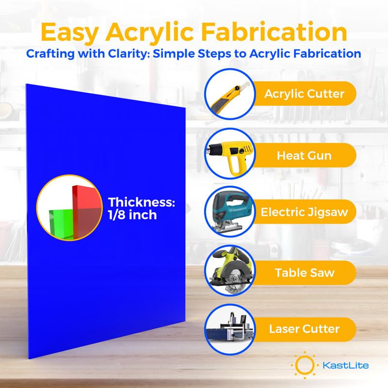 KastLite Colored Acrylic Sheets Nominal 6" x 6" - Plastic Sheet Easy to Cut, Saw, Shape, Laser Cut - Ideal for Arts & Crafts & DIY Projects- Durable, Lightweight, Scratch Resistant - Orange 4 Pack
