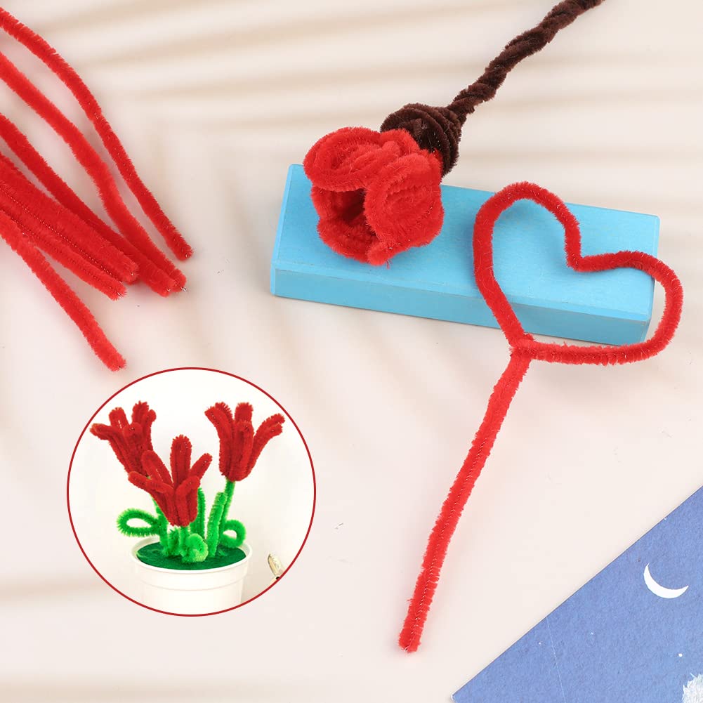 60 PCS Red Pipe Cleaners,Pipe Cleaners Chenille Stem,Pipe Cleaners Bulk,Art Pipe Cleaners for Creative Home Decoration Supplies and Crafts Project