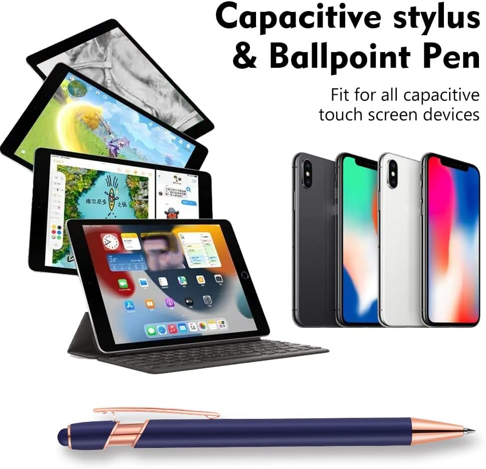 12 PCS 2 in 1 Stylus Ballpoint Pen with Stylus Tip, 1.0 mm Black Ink Metal Pen Stylus Pen for Touch Screens (Rose Gold & Red)