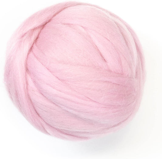 Colored Natural Wool roving, 8 OZ. Best Wool for Needle Felting, Wet Felting, handcrafts and Spinning. (Baby Pink)