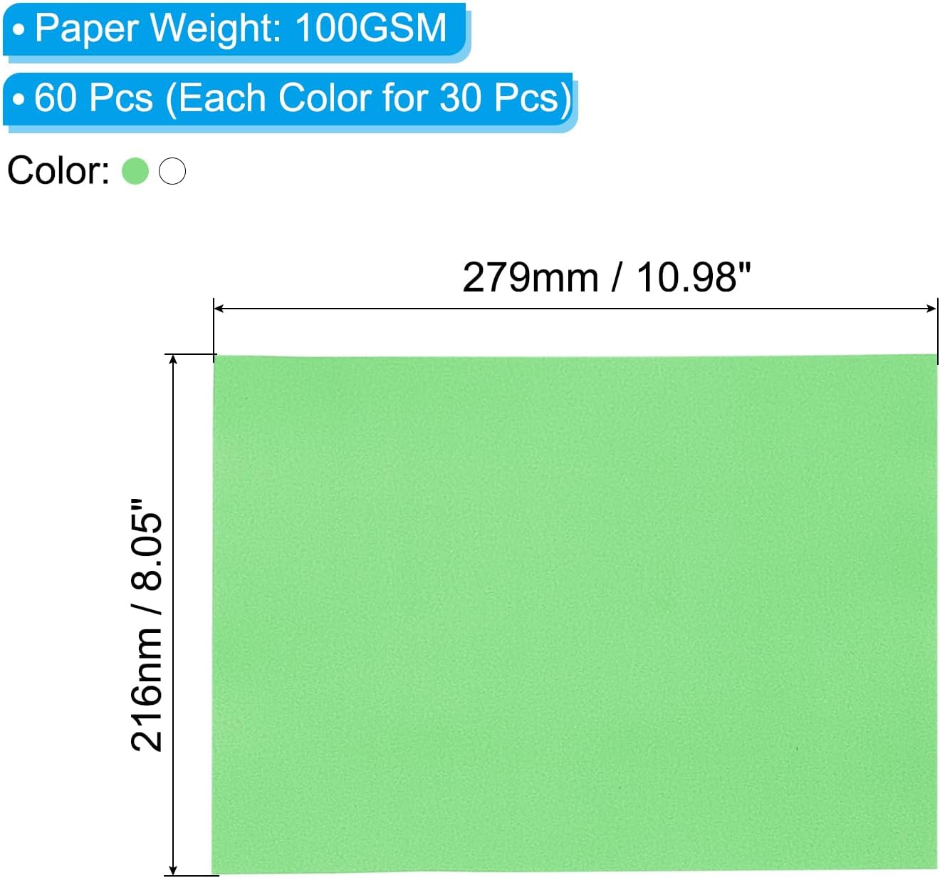 PATIKIL 60 Sheets Vellum Paper 8.5x11inches, Printable Translucent Paper 100GSM Colored for Invitations Laser Inkjet Printing Card Making Crafting Wedding Tracing, Green/White