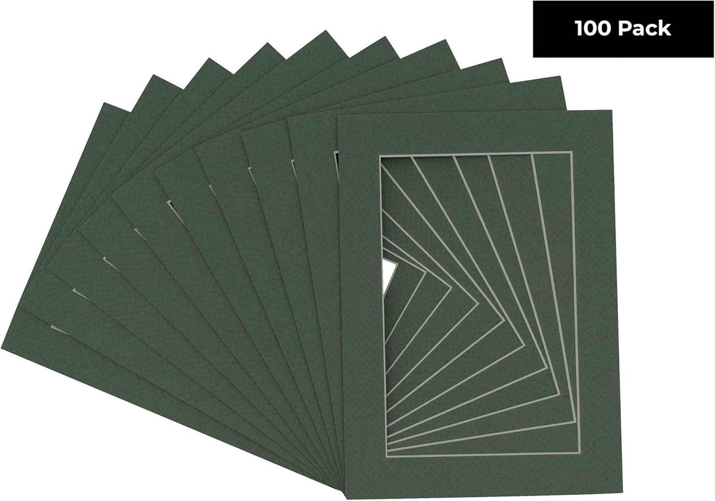 11x14 Mat for 8.5x11 Photo - Precut Hunter Green Picture Matboard for Frames 11 x 14 Inches - Bevel Cut to Display Art 8.5 x 11 Inches - Acid Free Pack of 100 MATS with Backing Boards & Clear Bags