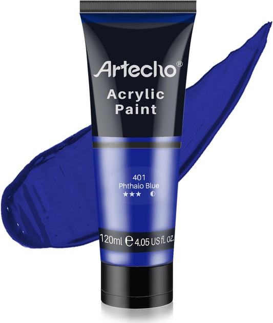 Artecho Blue Acrylic Paint, Phthalo Blue Paint (120ml / 4.05oz) Tubes, Art Craft Paints for Canvas, Rock, Stone, Wood, Fabric, Art Supplies