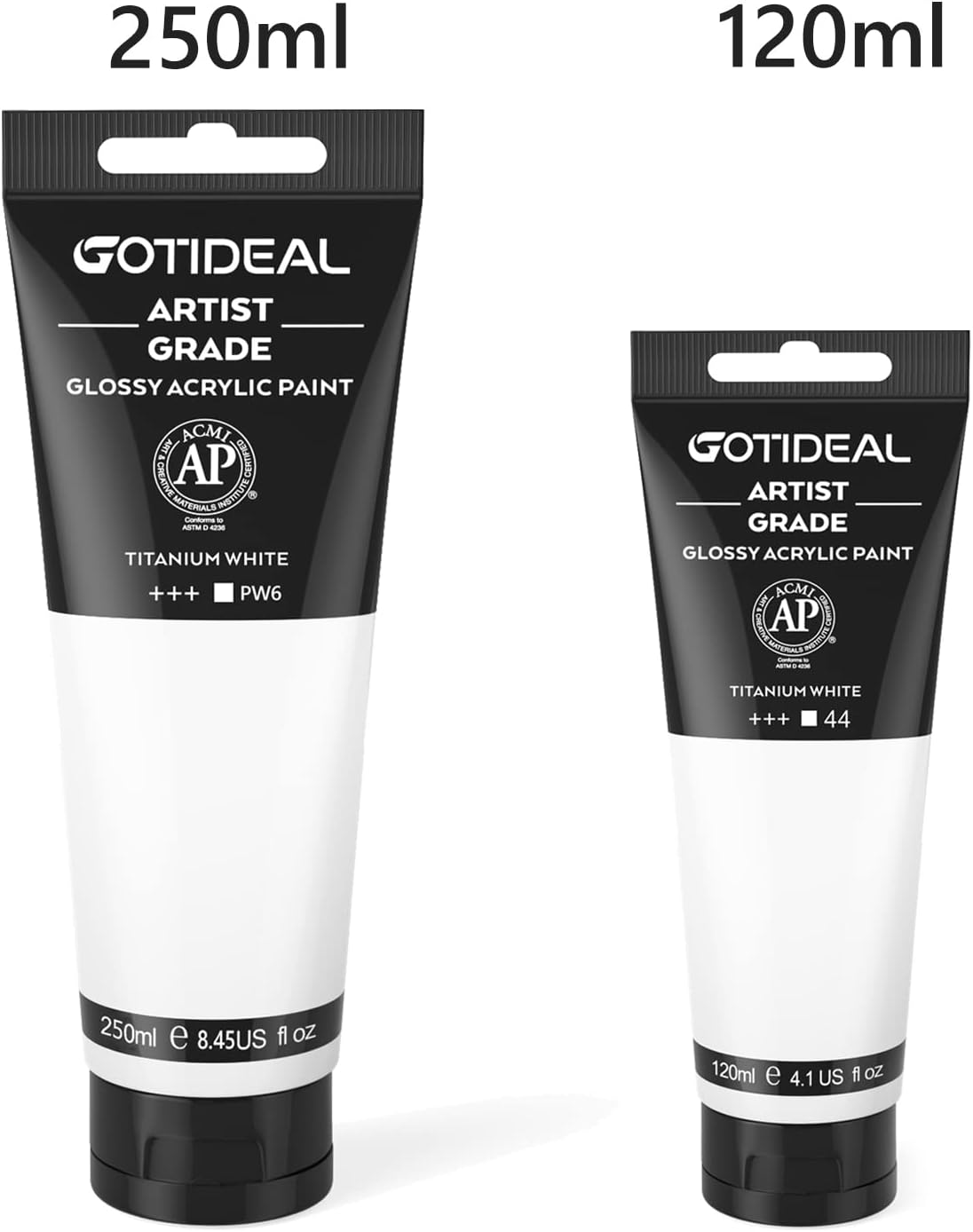 GOTIDEAL Acrylic Paint Titanium White Tubes(250ml, 8.79 oz) Non Toxic Non Fading,Rich Pigments for Painters, Adults & Kids, Ideal for Canvas Wood Clay Fabric Ceramic Craft Supplies