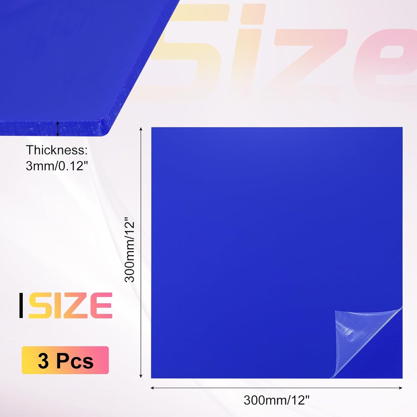 uxcell 3Pcs Acrylic Sheets 12x12 Inch Acrylic Panel 1/8 Inch-3mm Plastic Board for Picture Frames Sign Holders DIY Display Projects Craft, Dark Blue