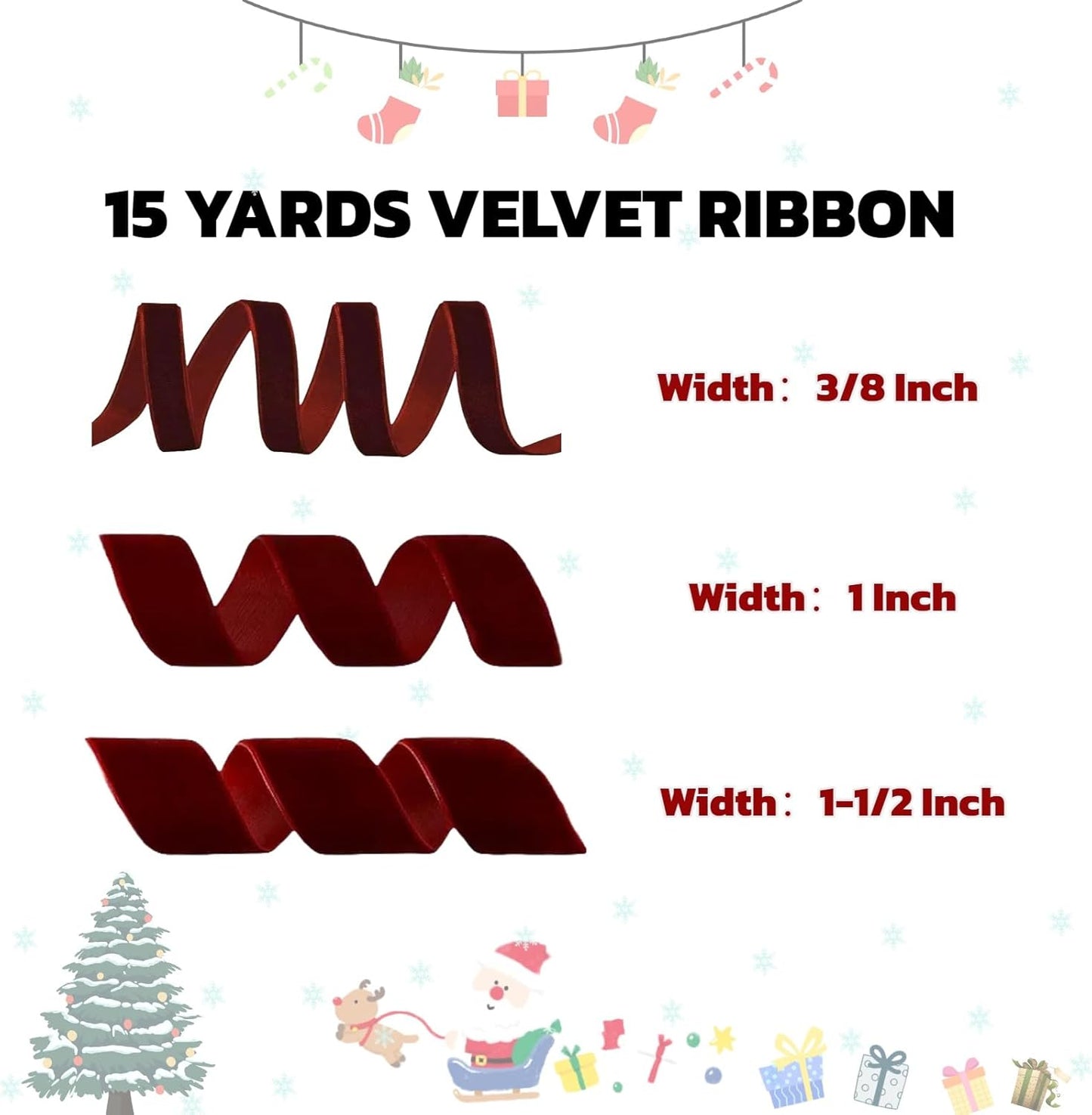 15 Yards Velvet Ribbon 1 Inch Single Face Red Velvet Ribbon Spool Prefect for Wedding, Ribbons for Gift Wrapping, Vintage Christmas Decor Tree Ornaments Wreath Hair Bows, Ribbons for Crafts