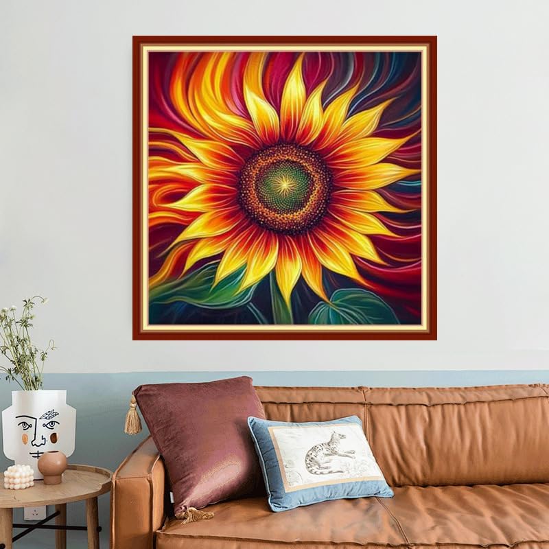 Foxhool Beginners Cross Stitch Kits Stamped Full Range of Embroidery Kits for Adults DIY Cross Stitches kit Embroidery Patterns for Needlepoint kit-Magic Sunflower 18x18 inch