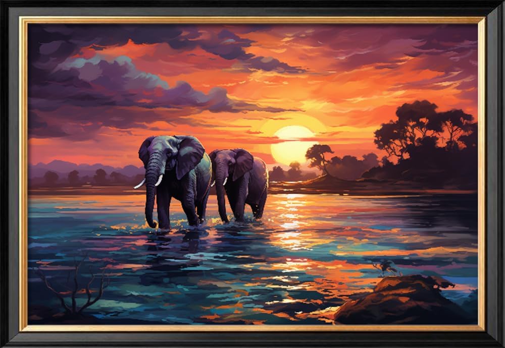 Leczany Cross Stitch Stamped Kit for Adults or Kids - Two Elephants | DIY Embroidery Starter Patterns Craft Kit Needlepoint for Beginner | 11CT, 3 Strands | 18.9x12.6 inches