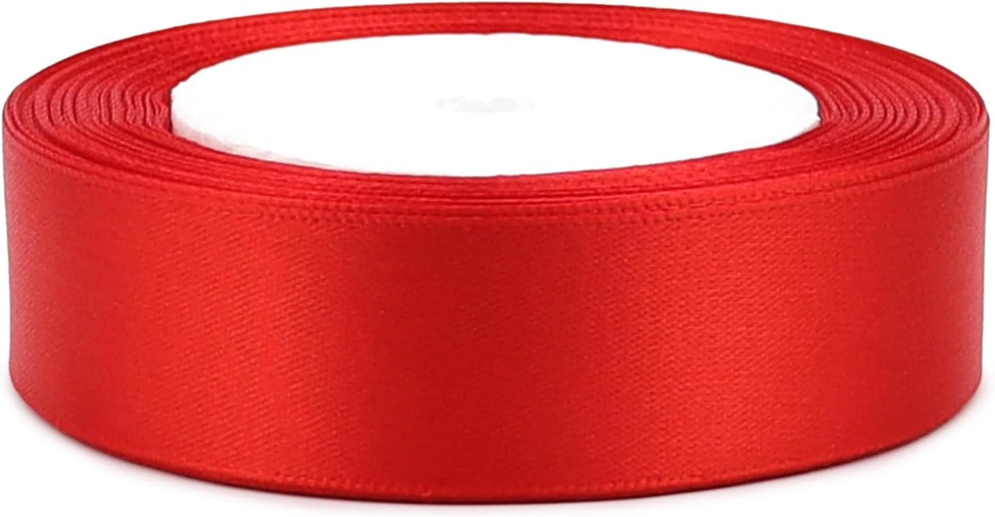 Red Solid Satin Ribbon 1 Inch 25 Yards Solid Polyester Fabric Ribbon for Gift Wrapping Wedding Christmas Baby Shower Birthday Party Decoration Handmade Immortal Flower Craft