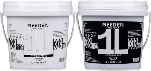 MEEDEN Black and White Acrylic Paint: 1L /33.8oz Gloss Titanium White and Mars Black Heavy Body - Thick Art Paints for Canvas Crafts Painting
