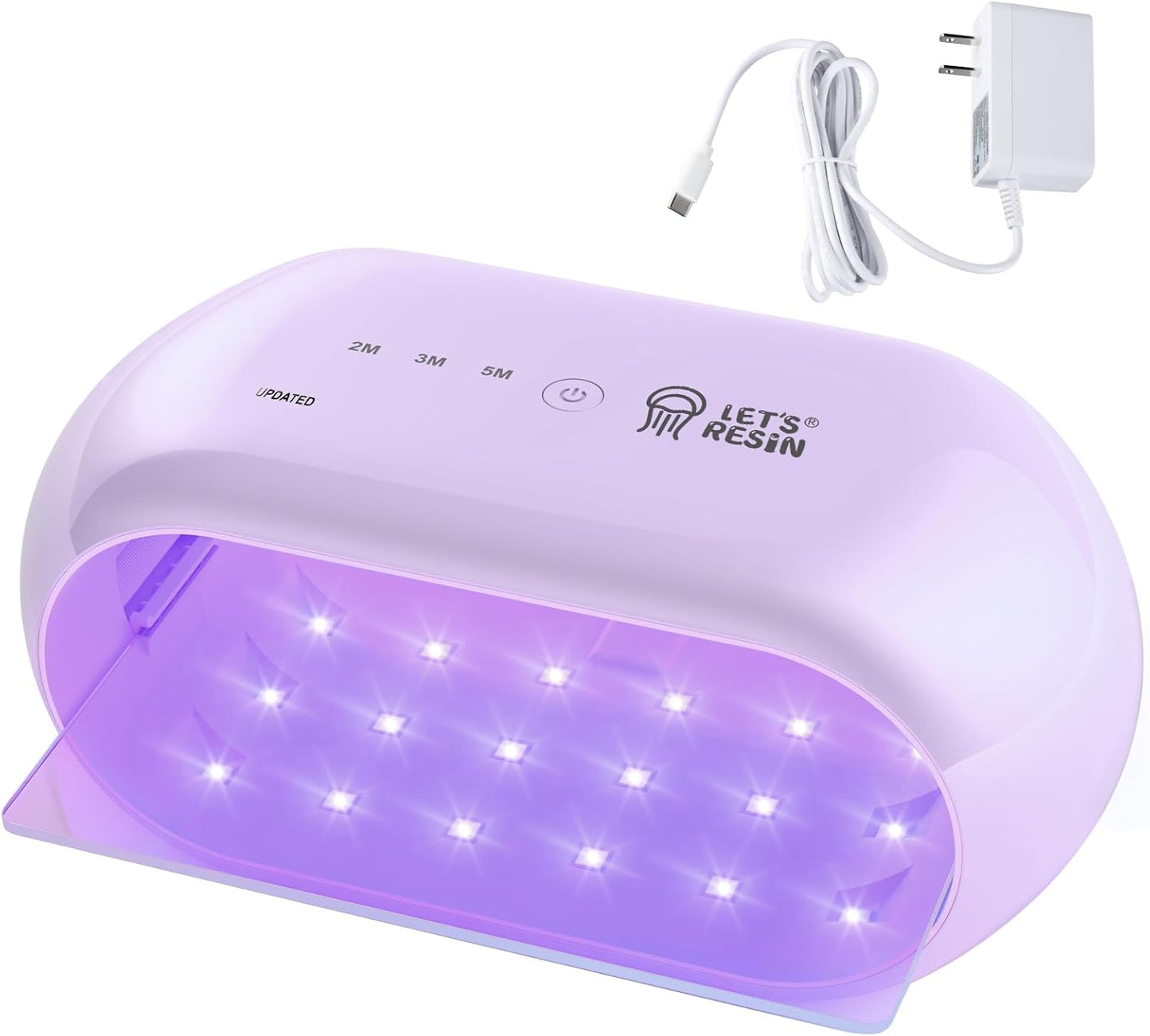 LET'S RESIN UV Light Advanced,Two-Sided Longer time Setting(2m,3m,5m) UV Lamp with Single Head Adapter, Large Size 36 Beads LED UV Light for Resin Curing,Resin Molds,DIY Craft Decor(Purple)