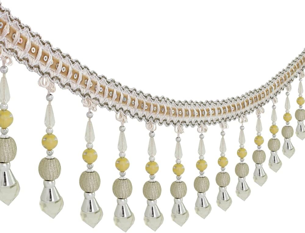 3yards Beading Fringe Trimming Long Beads Tassel Curtain Trim Ribbon Trim for Cover Edge Decorative (beige)