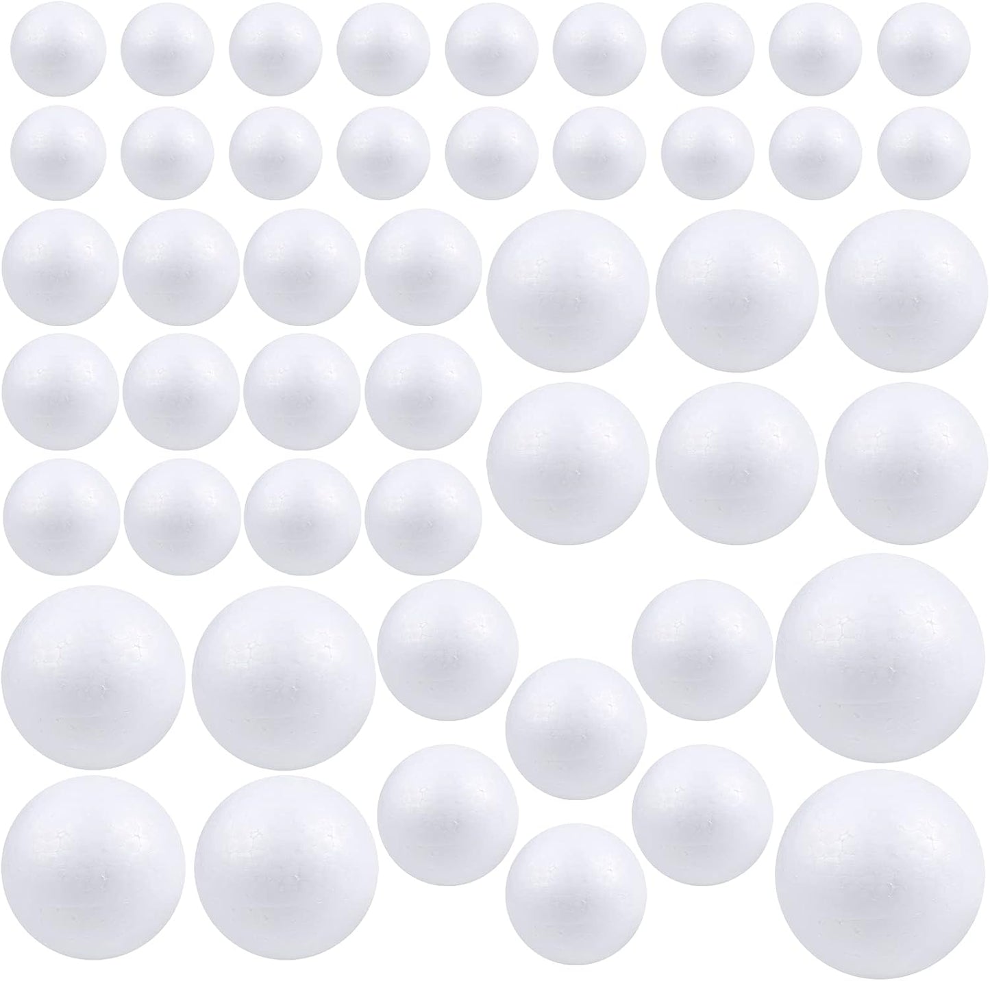 Pllieay 48 Pieces 6 Sizes White Foam Balls, Polystyrene Craft Foam Balls for Art, Craft, Household, School Projects, Party Decoration