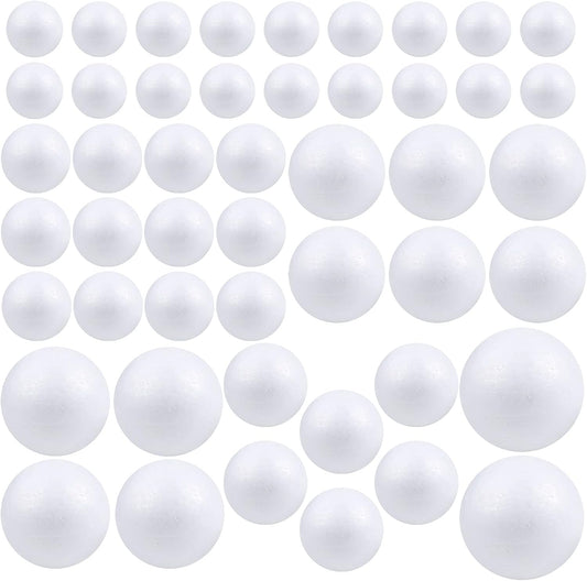 Pllieay 48 Pieces 6 Sizes White Foam Balls, Polystyrene Craft Foam Balls for Art, Craft, Household, School Projects, Party Decoration