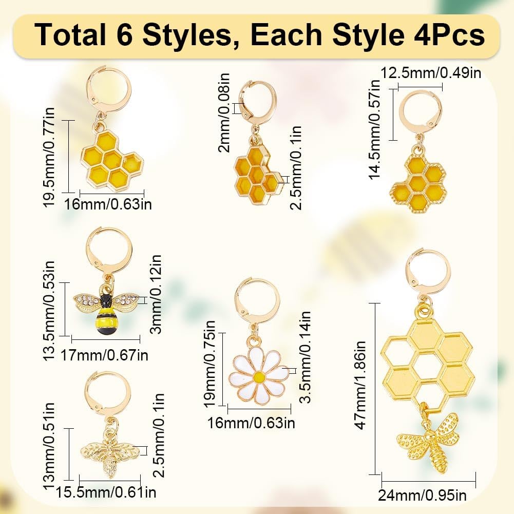 SUNNYCLUE 1 Box 12Pcs Bee Charms Knitting Stitch Markers Cute Removable Clip on Bracelets Charm Daisy Flowers Charms Lobster Claw Clasps Crochet Stitch Markers for DIY Knitting and Crocheting Sewing