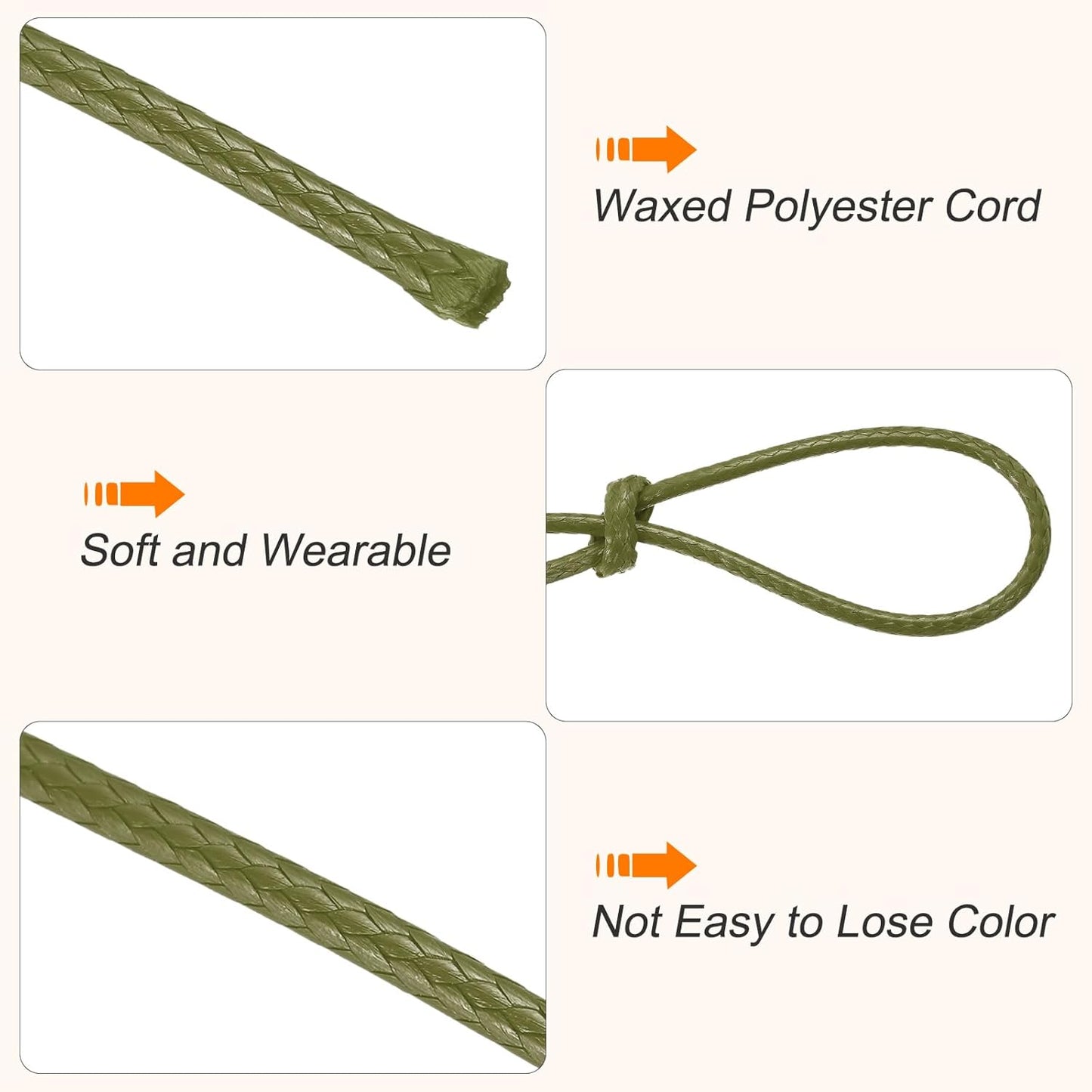 MECCANIXITY Waxed Cord 1mm Waxed Thread 87 Yard Wax String Leather Cord for Bracelet Making, Necklaces, Beading, Jewelry Making and DIY Crafts(Army Green)