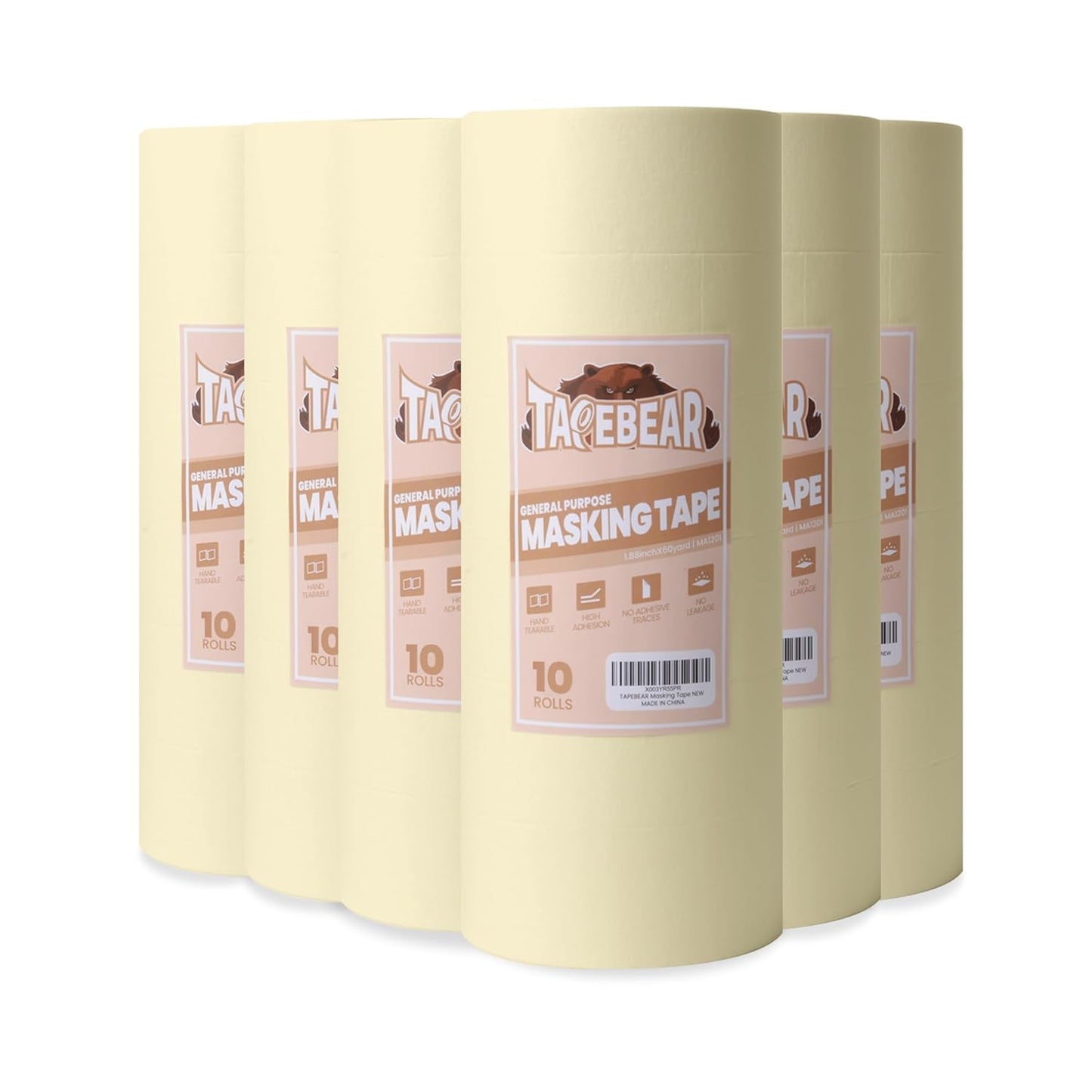 TAPEBEAR 60 Rolls General Purpose Masking Tape 0.7 Inches x 60 Yards, Beige White Painters Tape for Painting, Labeling, DIY Arts Crafts, Home Office School Projects