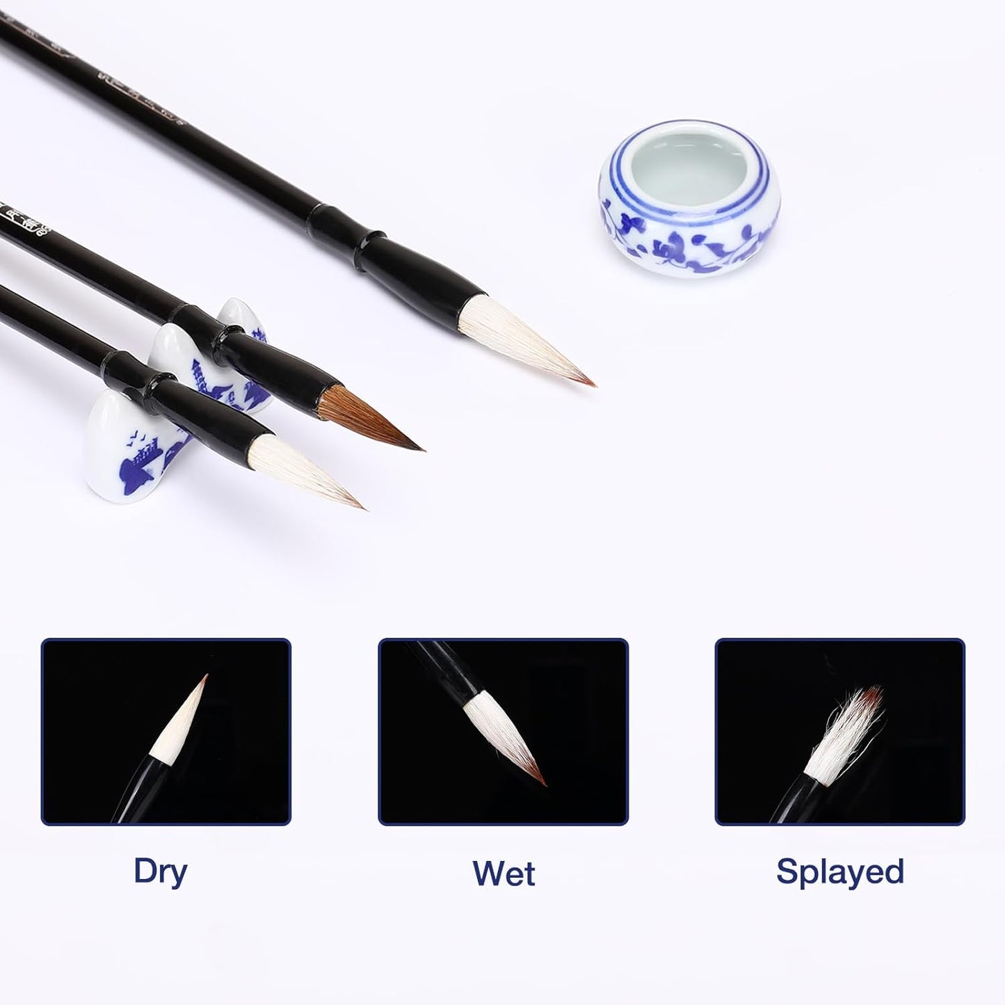 MEGREZ Chinese Calligraphy Set for Beginners, Comes with Calligraphy & Sumi Brushes,Calligraphy Ink Stick and Ink Stone for Writing and Drawing, Blue Gift Box(10 Items)