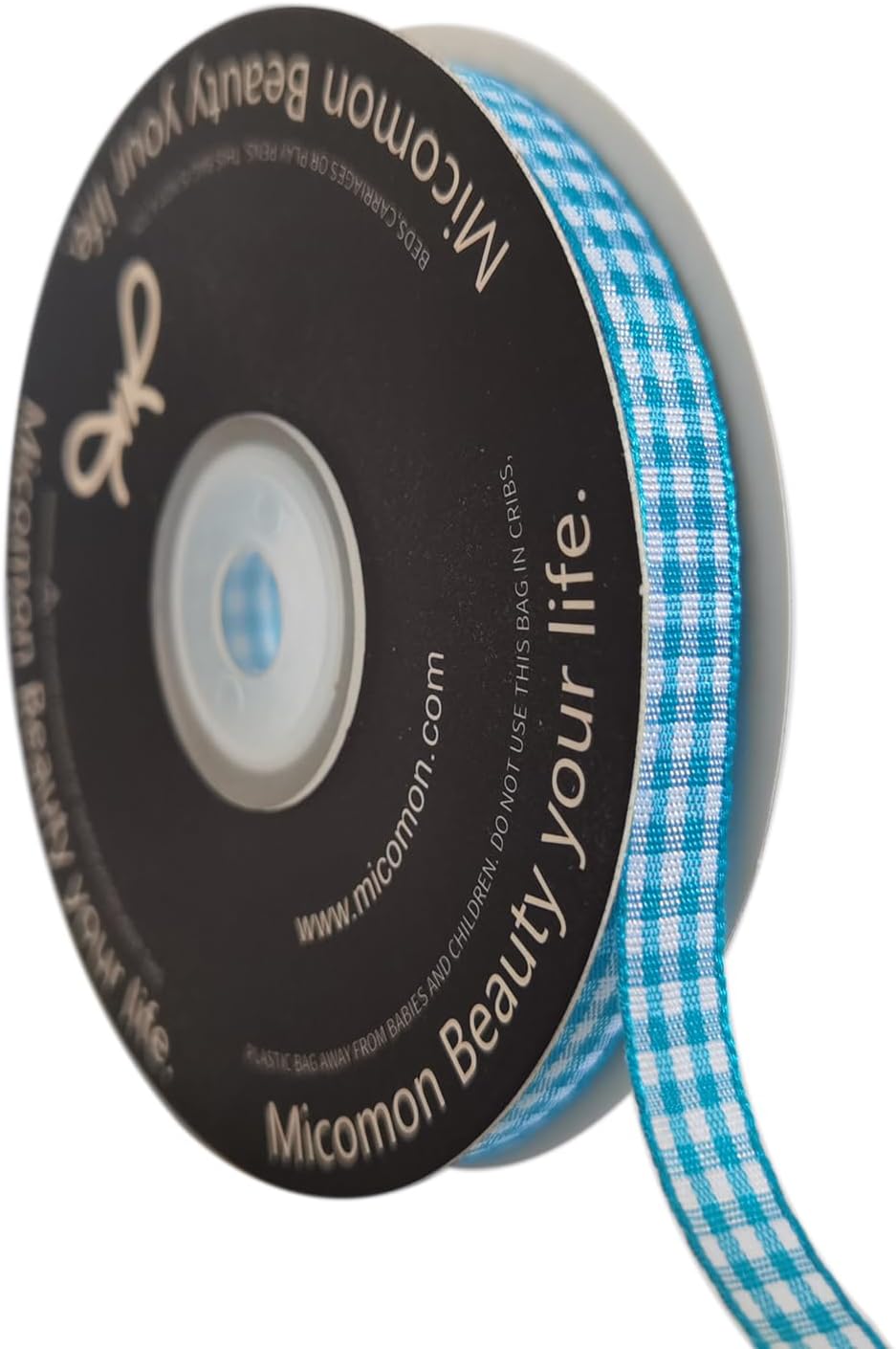 Micomon Vivid Blue and White Woven Edge Plaid Ribbon 100% Polyester Gingham Ribbon 25 Yards Each Roll (3/8",Vivid Blue)