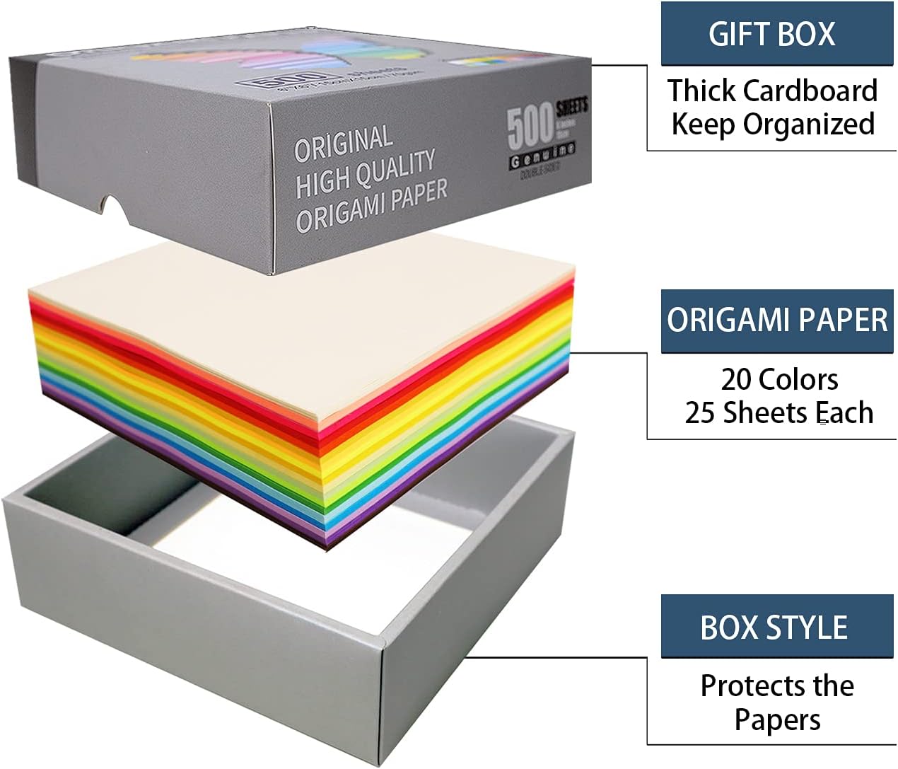 Origami Paper 500 Sheets, 20 Vivid Colors, Double Sided Colors Make Colorful and Easy Origami,6 Inch Square Sheet, for Kids & Adults, Papers, Arts and Crafts Projects (E-book included)