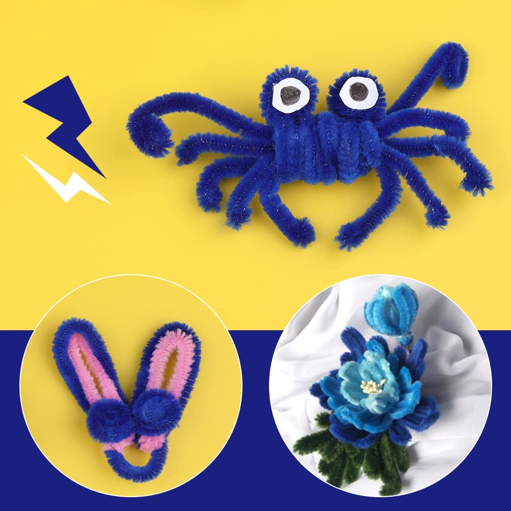 60 PCS Blue Pipe Cleaners,Pipe Cleaners Chenille Stem,Pipe Cleaners Bulk,Art Pipe Cleaners for Creative Home Decoration Supplies and Crafts Project