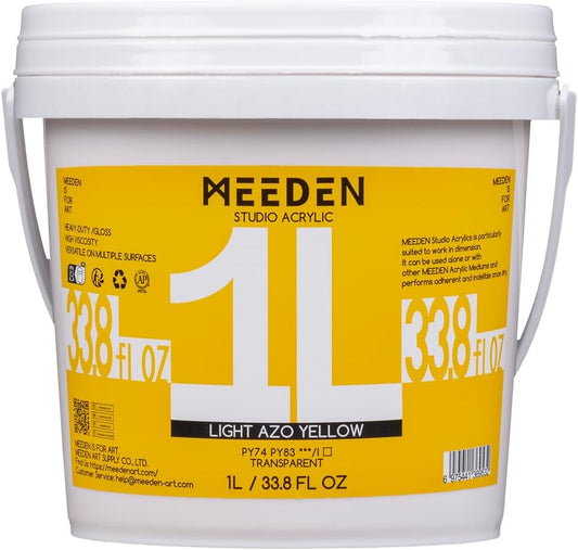 MEEDEN Light Azo Yellow Acrylic Paint: 1 L /33.8 oz Heavy Body Gloss Non-Toxic - Thick Art Paints for Canvas Crafts Wood Metal Plastic Wall