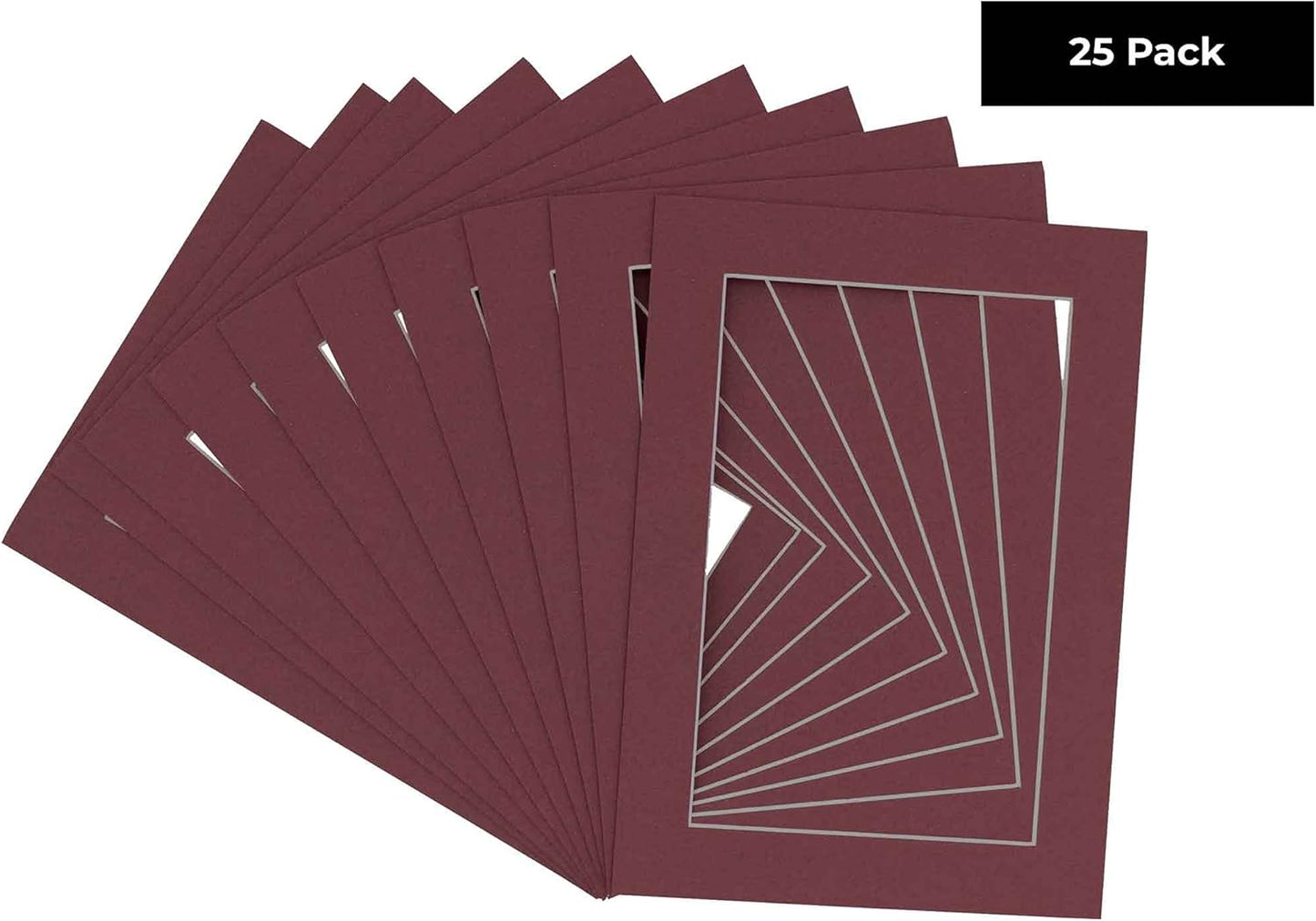 5x7 Mat for 8.5x11 Frame - Precut Mat Board Acid-Free Show Kit with Backing Board, and Clear Bags Maroon 5x7 Photo Matte Made to Fit a 8.5x11 Picture Frame Matboard for Framing, Pack of 25 Mats