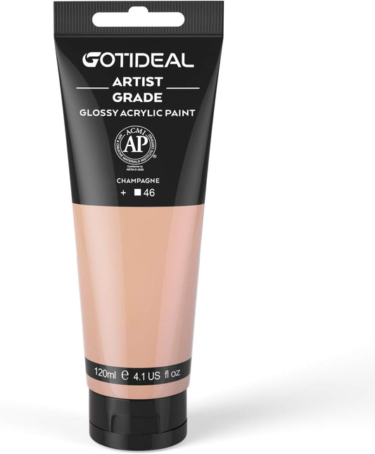 GOTIDEAL Acrylic Paint Champagne Flesh Tubes(120ml, 4.1 oz) Non Toxic Non Fading,Rich Pigments for Painters, Adults & Kids, Ideal for Canvas Wood Clay Fabric Ceramic Craft Supplies (Champagne)