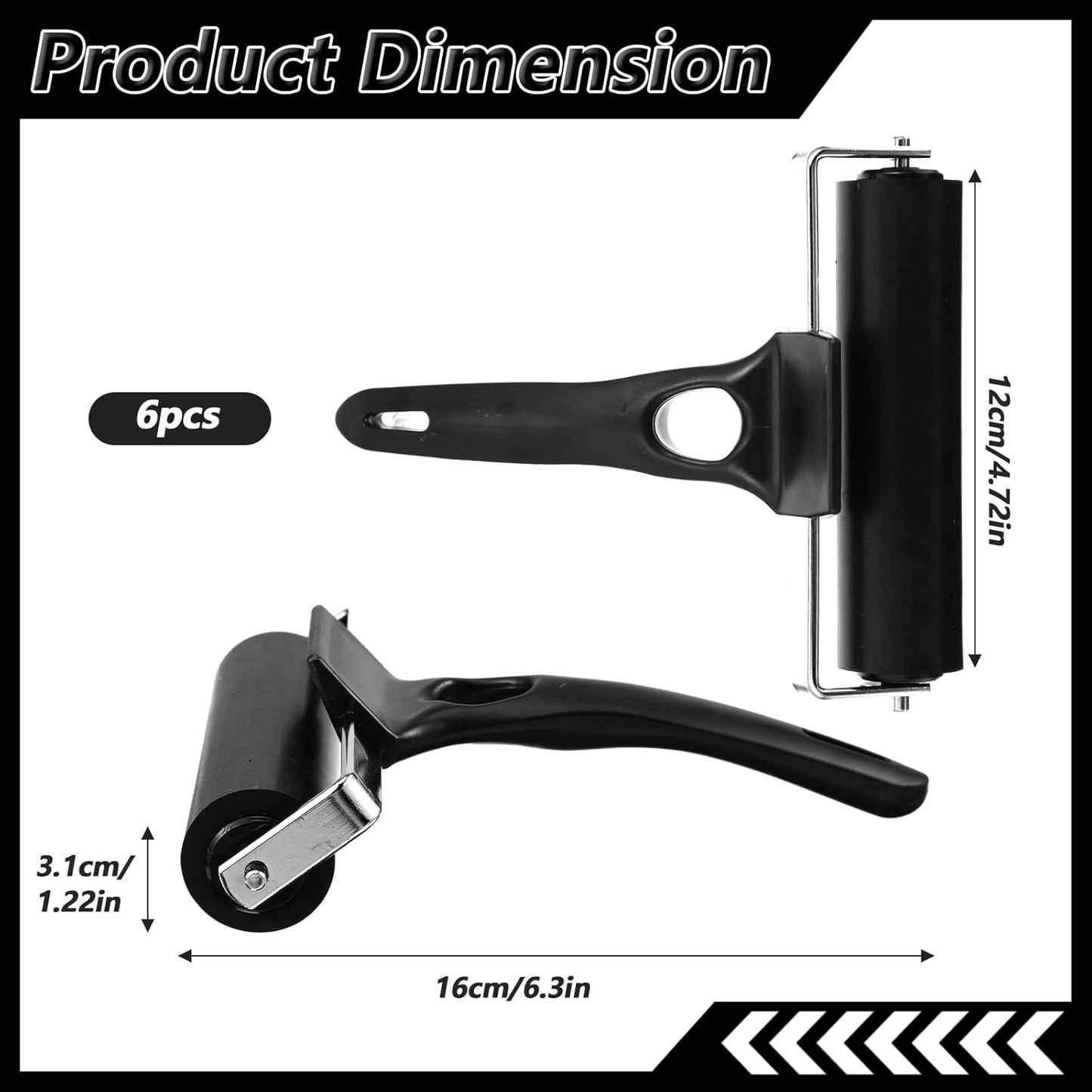 6 Pcs Rubber Roller, 4.7 Inches Black Rubber Brayer Roller for Printmaking, Professional Brayer Rollers for Crafting, Printmaking, Ink, Gluing and Stamping Tools, Handle Comfortable