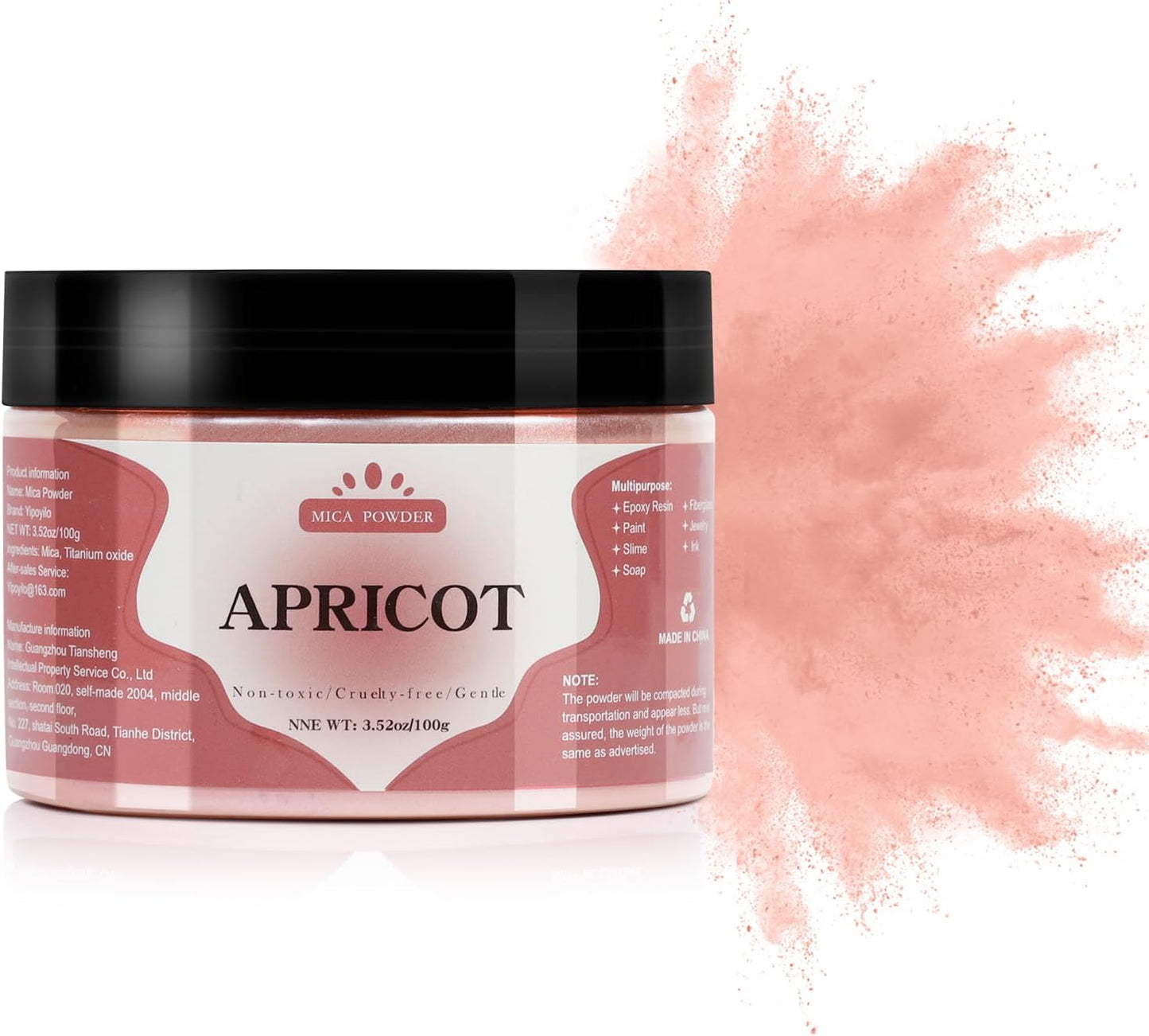 Mica Powder - 100g Mica Powder for Epoxy Resin - Metallic Color Pigment for Resin, Soap, Bath Bombs, Eye Shadow, Nails, DIY Crafting Projects etc. (Apricot)