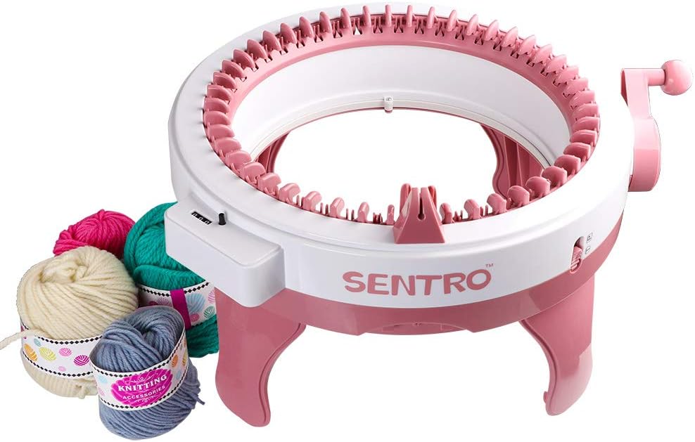 SENTRO 48 Needles Knitting Machine with Electric Adapter, Smart Weaving Loom Round Spinning Crochet Knitting Machines with Row Counter and Crank Handle Adapter Hex Steel Bit for Automatic Knit