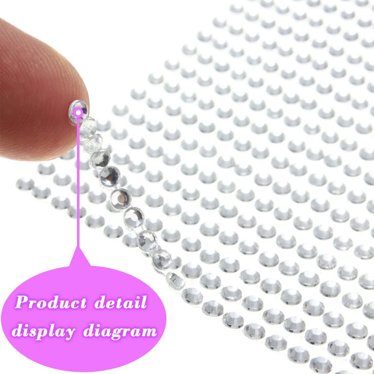 1799pcs Self Adhesive Face Gems Stickers, Hair Gems Rhinestones Stickers, Bling Jewels for Makeup, Crafts, Home Decor Scrapbooking Embellishments, 4 Sizes 3mm/4mm/5mm/6mm(Clear Rhinestones)