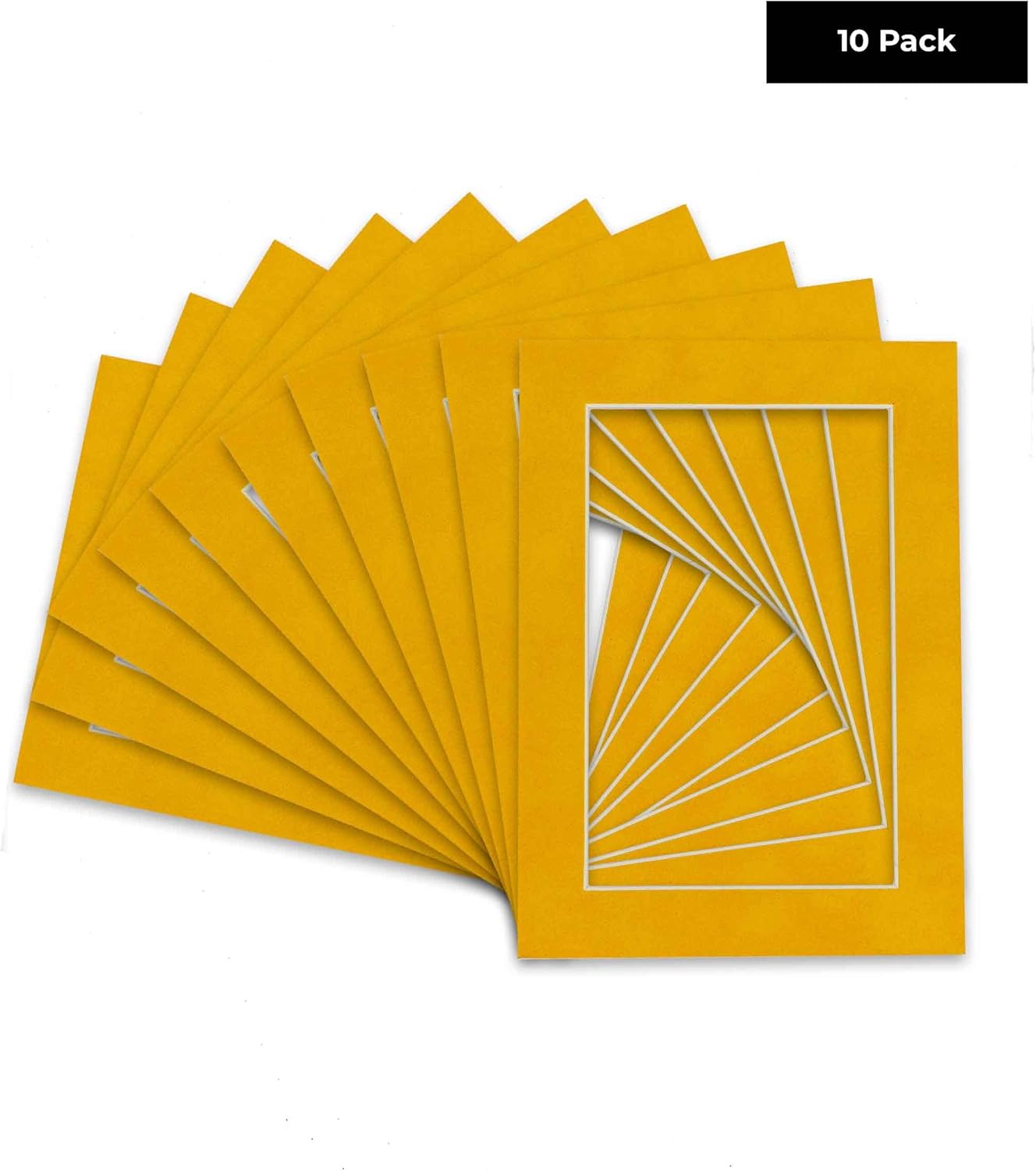 Pack of Ten Acid Free 11x14 Mats Bevel Cut for 8.5x11 Photos - Bright Yellow Precut Matboards With Backing Boards and Self Seal Bags for Pictures, Framing - 4-ply Thickness