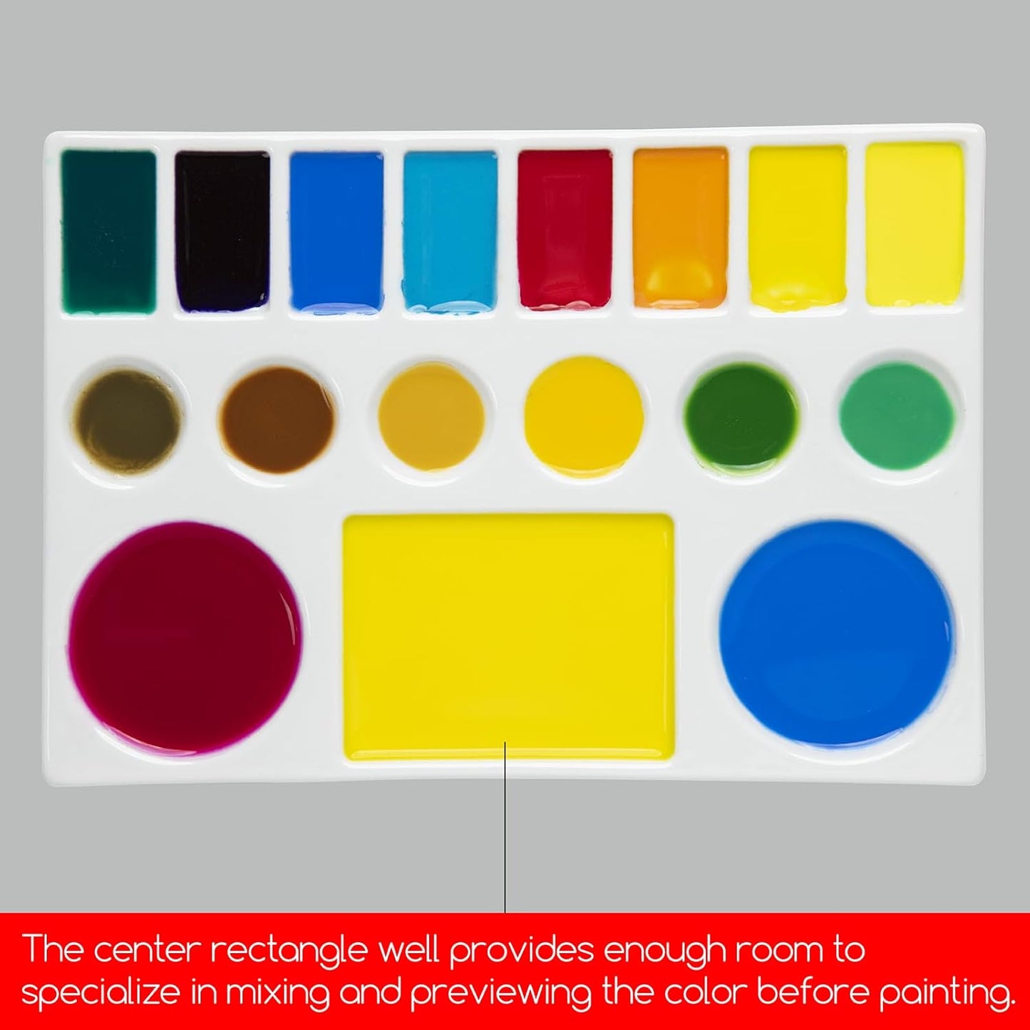 MEEDEN Studio Ceramic Paint Palette, Porcelain Watercolor Palette for Artists Painting, Acrylic Gouache Watercolor Mixing Tray,17-Well 9 x 6.5 Inch