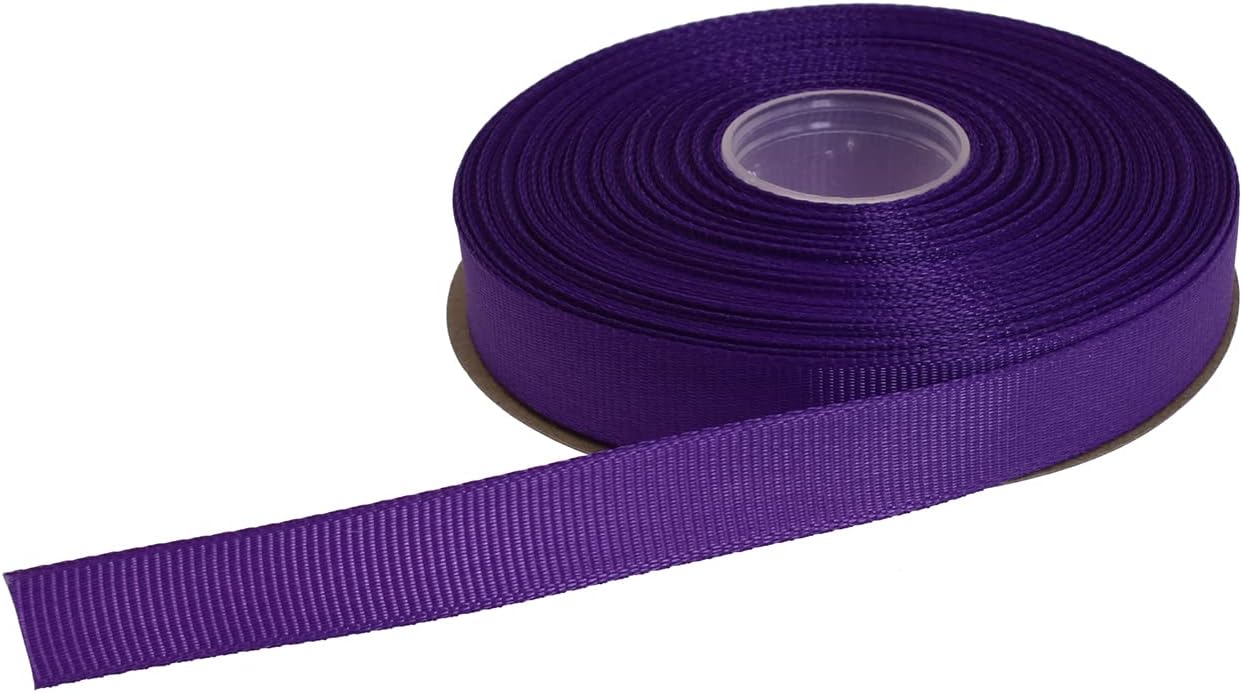 Solid Grosgrain Ribbon 25 Yard Each Roll 100% Polyester Woven Edge (3/8", Purple)