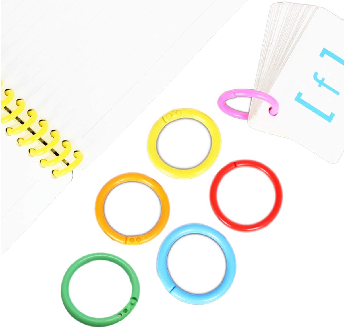 Haploon 175-Pack 1.1" Plastic Binder Clips Plastic Loose Leaf Rings Multi-Color Loose-Leaf Book Rings for School/Office, Swatches & Document Organization (7 Colors)
