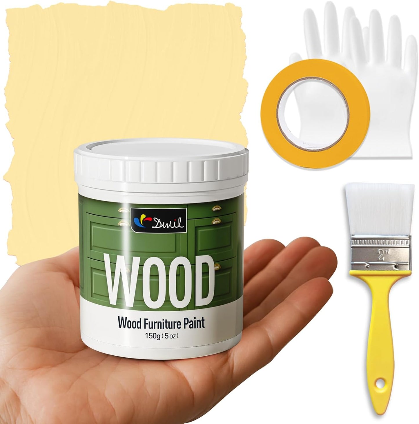 DWIL Matte Finish Furniture Paint - 5 Oz Wood Paint for Cabinets, Doors, Tables, and Dressers Refinishing - Water-Based, Non-Toxic & Odorless, Easy to Apply(Lemon Ice Cream Yellow)-Trial Pack