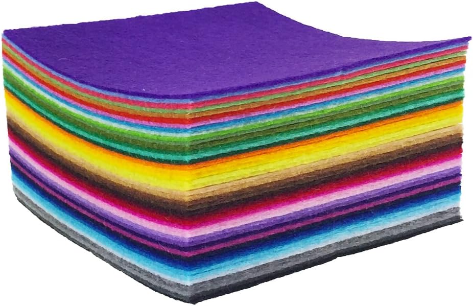 flic-flac 44PCS 6 x 6 inches (15 x 15cm) Assorted Color Felt Fabric Sheets Patchwork Sewing DIY Craft 1mm Thick … (15cm * 15cm, 44pcs)