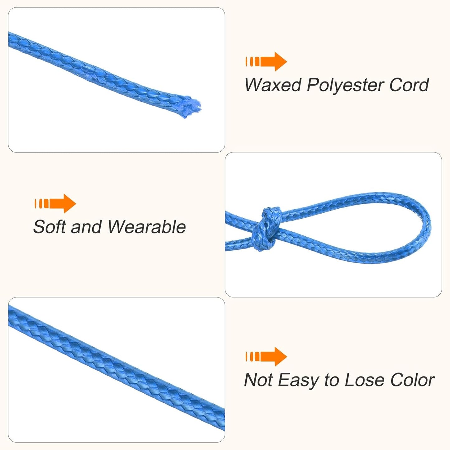 MECCANIXITY Waxed Cord 0.5mm Waxed Polyester Cord 175 Yard Wax String for Bracelet Making, Necklaces, Beading, Jewelry Making and DIY Crafts(Bright Blue)