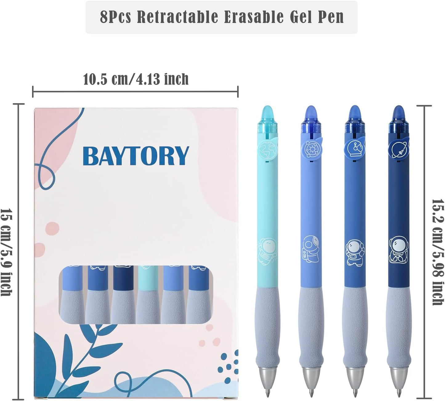 BAYTORY 8Pcs Cute Retractable Erasable Gel Pens, Blue and Black Ink Pen with Eraser Clear, Smooth Writing Comfortable to Use for Note Taking Marking Planner Crossword Puzzles (Blue)
