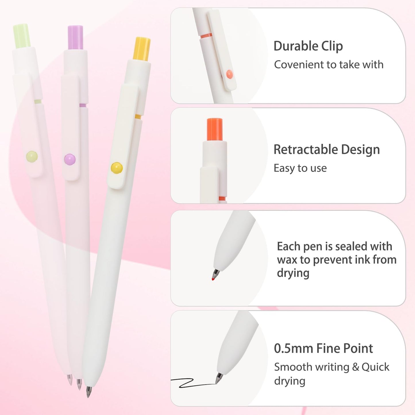 FIOVER Gel Pens, 5pcs 0.5mm Quick Dry Black Ink Fine Point Smooth Writing Pens High-End Series Ballpoint for Office School Supplies, Gifts for Women and Men