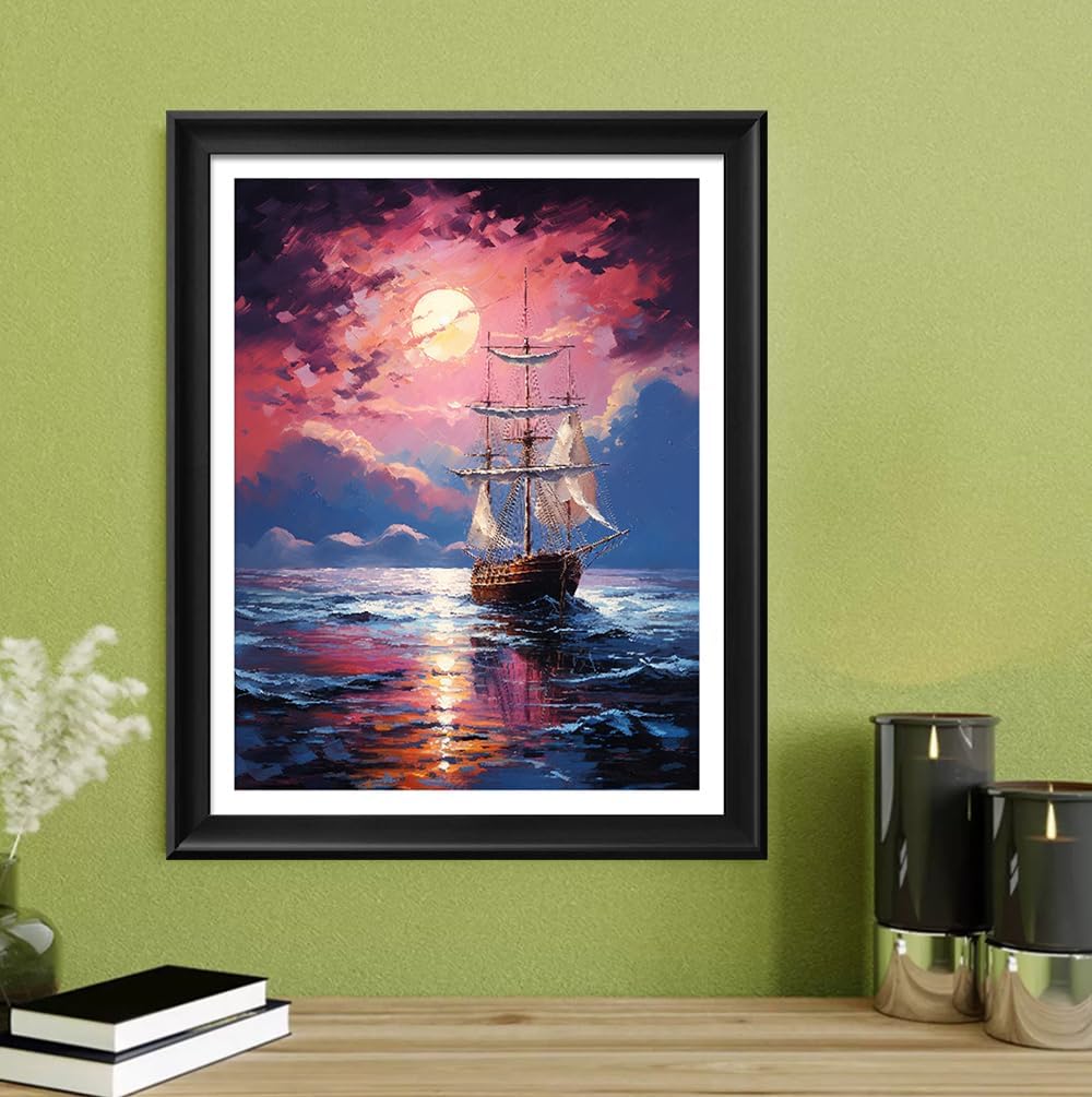 Leczany Cross Stitch Stamped Kit for Adults or Kids - Sailing and Sunset | DIY Embroidery Starter Patterns Craft Kit Needlepoint for Beginner | 11CT, 3 Strands | 13.4x17.7 inches