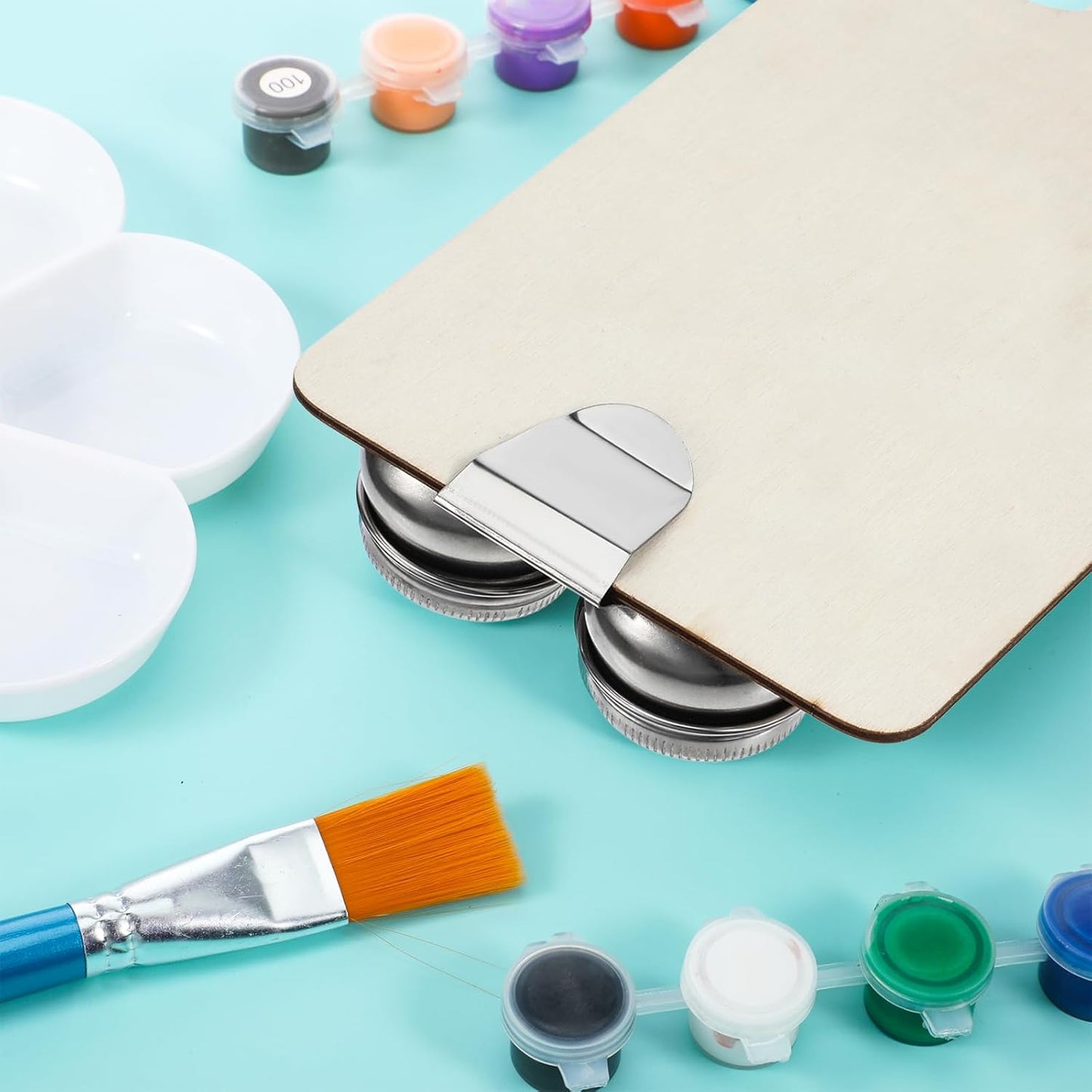 Stainless Steel Oil Painting Double Palette Cup with Screw Lid Dipper Clip, Large Mouth Double Dipper Palette Cup Portable Travel Double-Dipper Oil Painting Container for Acrylic Oils Watercolor