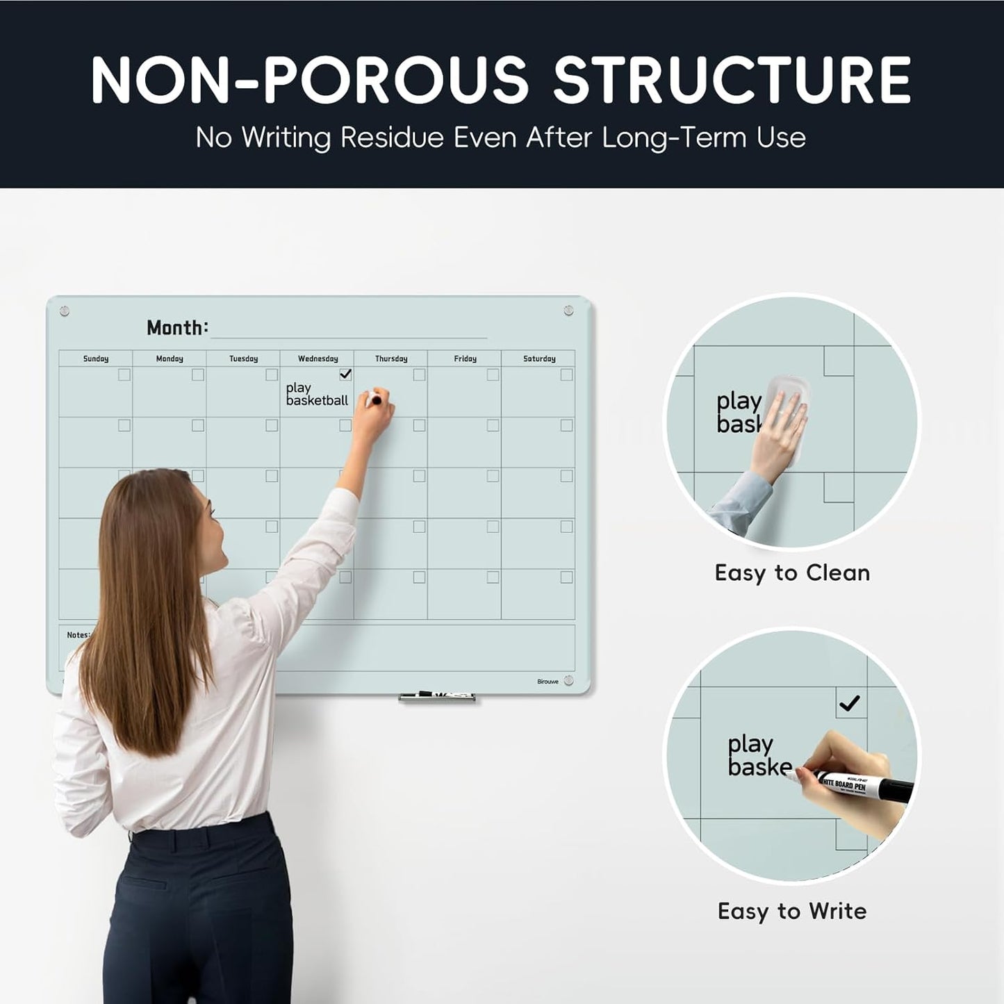 Magnetic Monthly Calendar Glass Whiteboard - Glass Dry Erase Board 48"x36" Large Frameless Glass Board for Walls Office School and Home