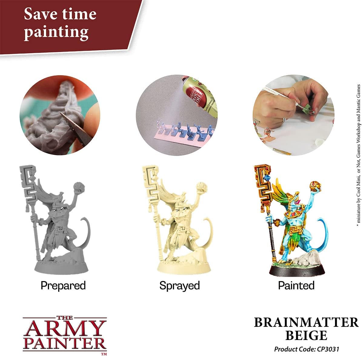 The Army Painter Colour Primer Brainmatter Beige, 400 mL Acrylic Spray Primer, Spray Paint for Miniature Priming Basecoat, Tabletop Roleplaying, Boardgames, and Wargames Miniature Modelling