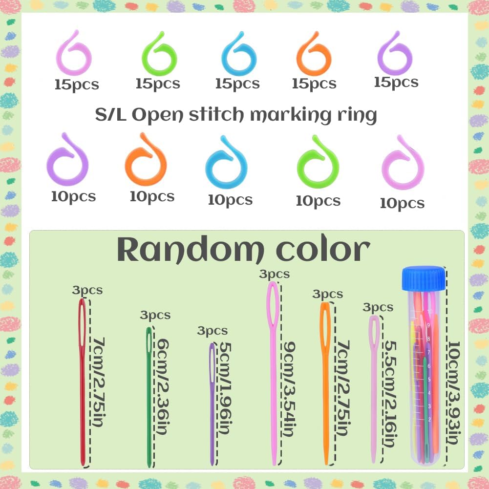 LUNARM Stitch Markers, 5 Colors/2 Sizes Open Stitch Markers for Crocheting with Sewing Needle, Split Ring Knitting Rings for DIY Handmade Crafts