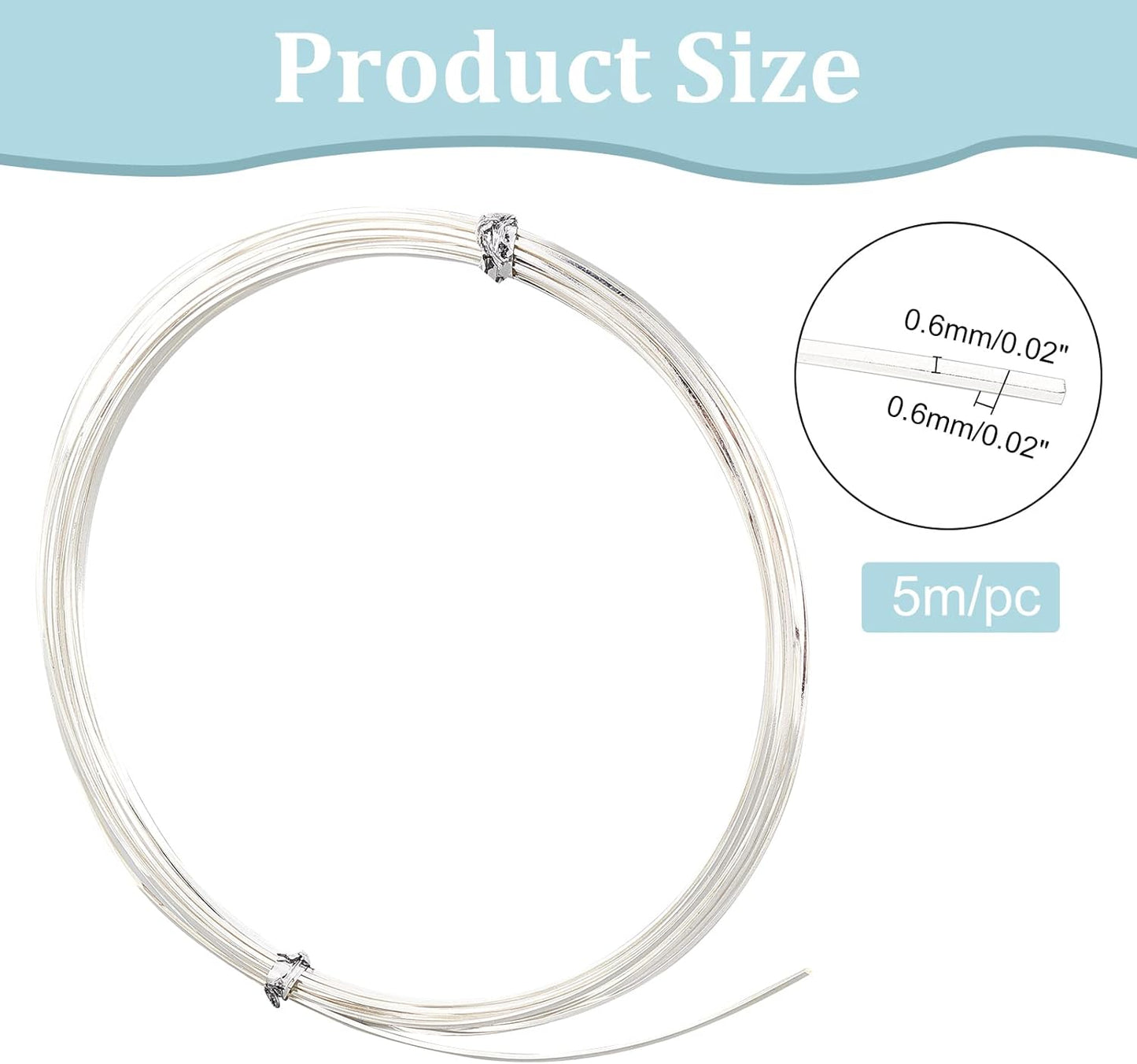 BENECREAT 23 Gauge 16 Feet Silver Square Copper Wire, Bendable Metal Craft Wire for Necklace Bracelet Making and Handmade Project